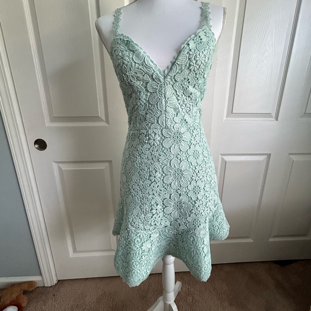 Alice + Olivia Mint Green Lace Mini Dress